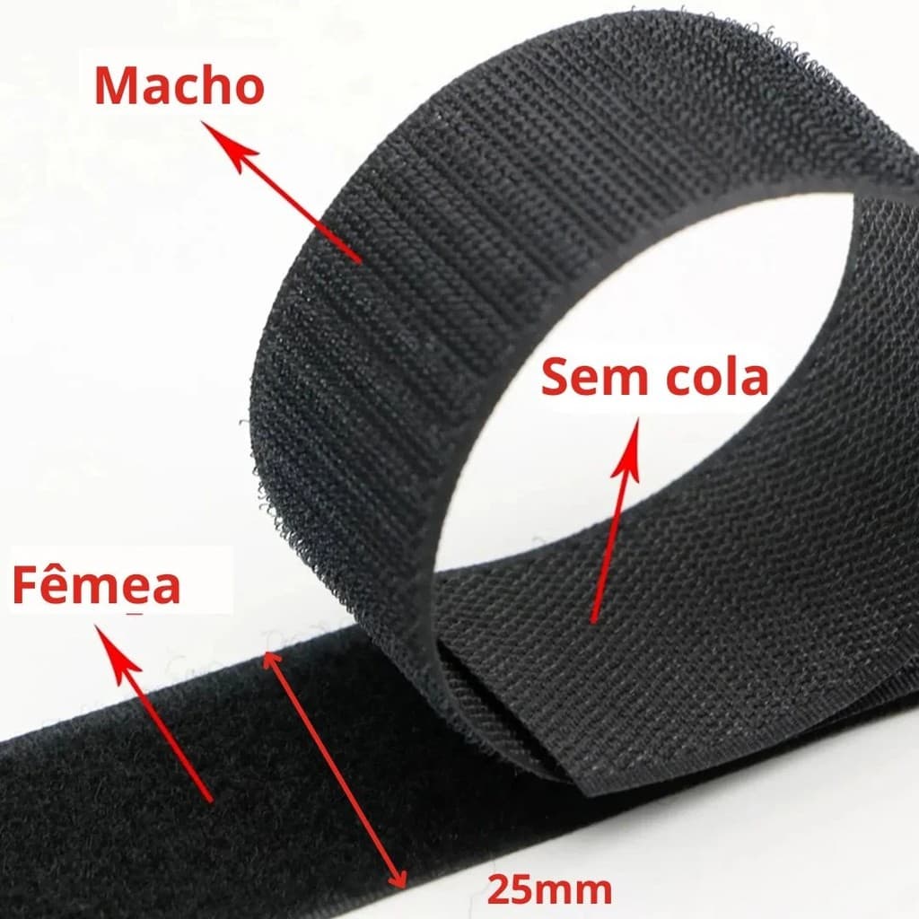 Rolo de Velcro Alta Fixação Fecho de Contato 25mm - 5 / 3 / 1 metro