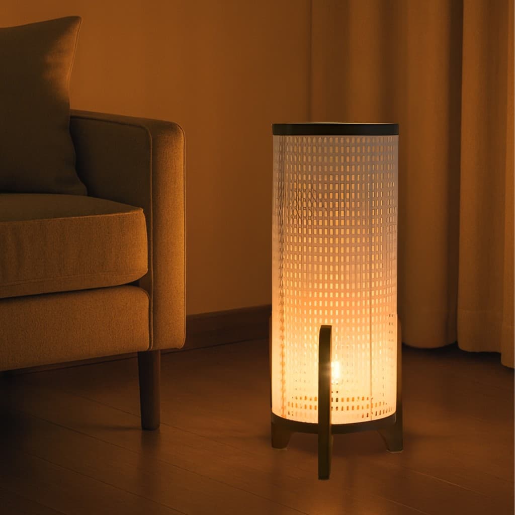 Luminária Chão Modelo Ravely com Detalhes em Couro Sintético