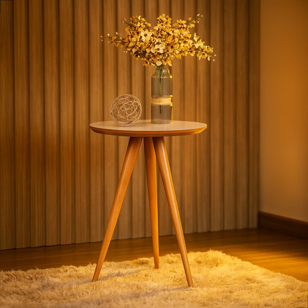 Mesa De Canto Retrô 72cm Redonda Com Pés Palito Vintage Decoração Apoio Sala Quarto