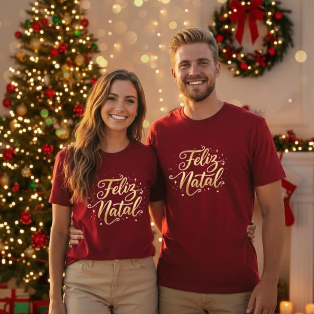 Kit Camiseta Estampada Feliz Natal Tendencia Família Presente Camisa Unissex