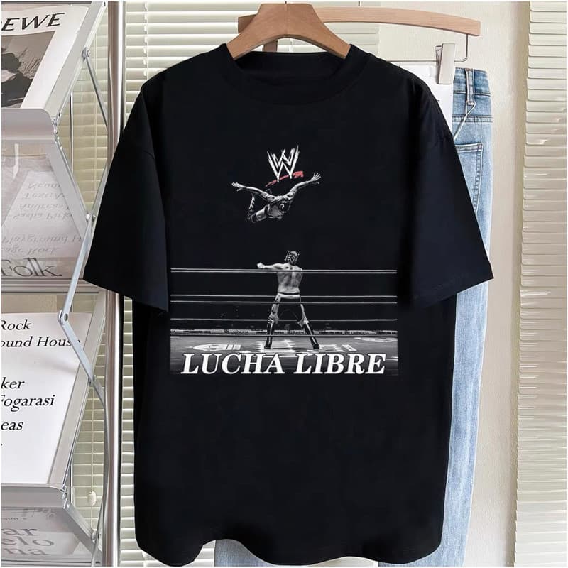 2026 Nova Camiseta Masculino Feminino Oversized WWE Lucha Libre Wrestling Luta Livre Vintage Estampada