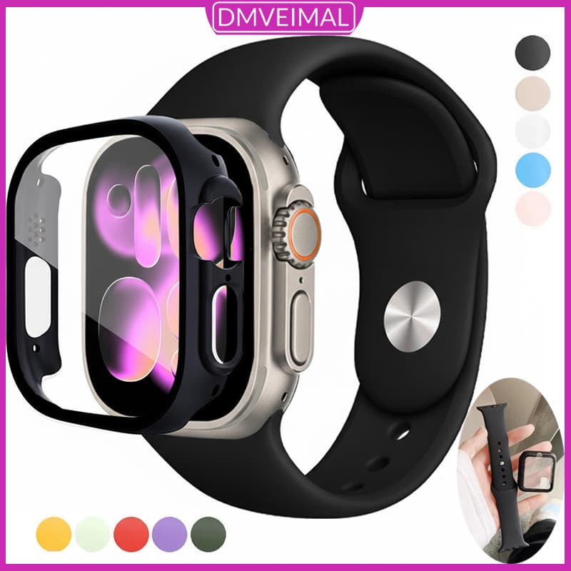 Pulseira De Silicone + Capa PC Para IWatch Apple Watch Ultra 3 2 Series 11 10 9 8 7 6 5 SE 3 2 44 40 46 42 49 45 41 38mm