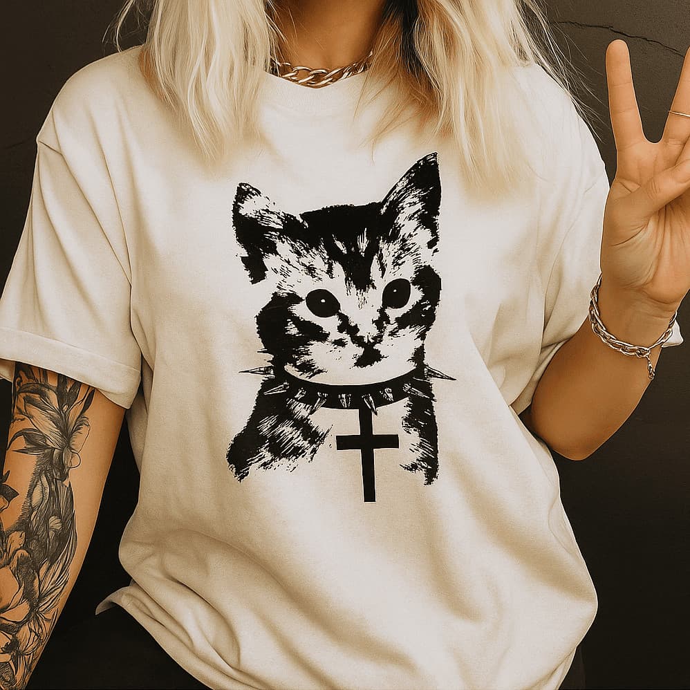 Camisa Gato rockeiro grunge vintage retro y2k estética anos 90 américana gringa algodão plus size