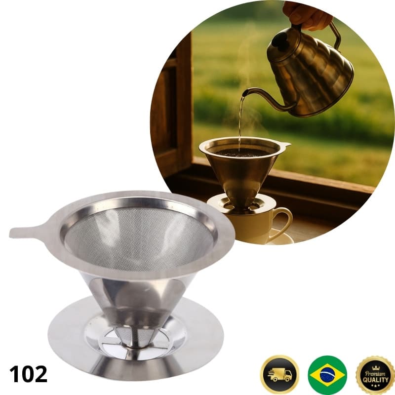 Coador de Café em Aço Inox 102 Reutilizável – Café Coado com Sabor de Prensa Francesa | Sustentável e Econômico