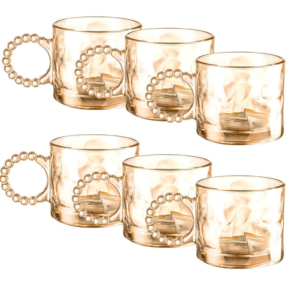 CANECA RESISTENTE AMBAR 300ML VIDRO ALÇA CONJUNTO XICARA BEBIDA COZINHA COPO RESISTENTE MESA MULTIUSO