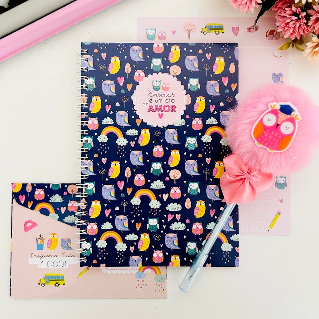 Kit Papelaria fofa - Malinha Surpresa Professora Caderno