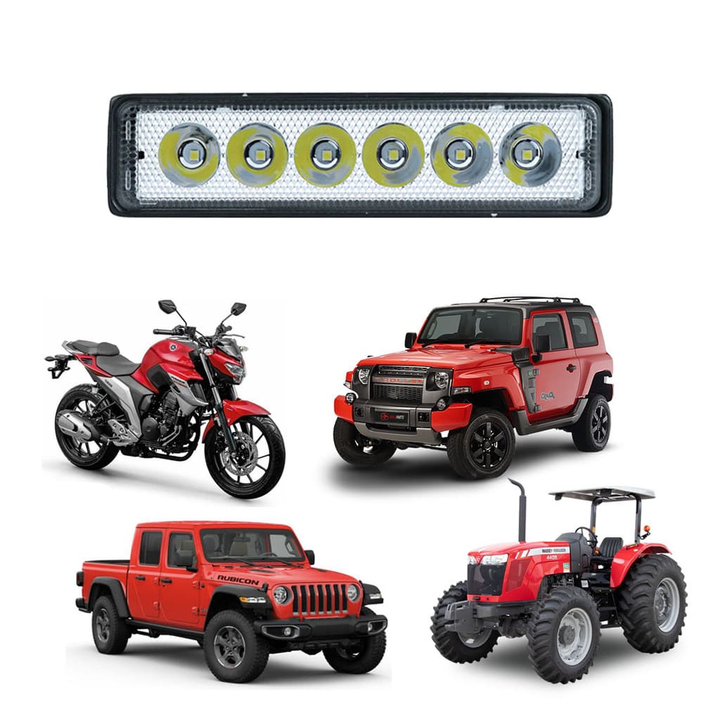 Farol Milha Retangular Fino Comprido 18W 6 Leds Bivolt 12V 24V Off Road 4x4 Caminhão Briwax