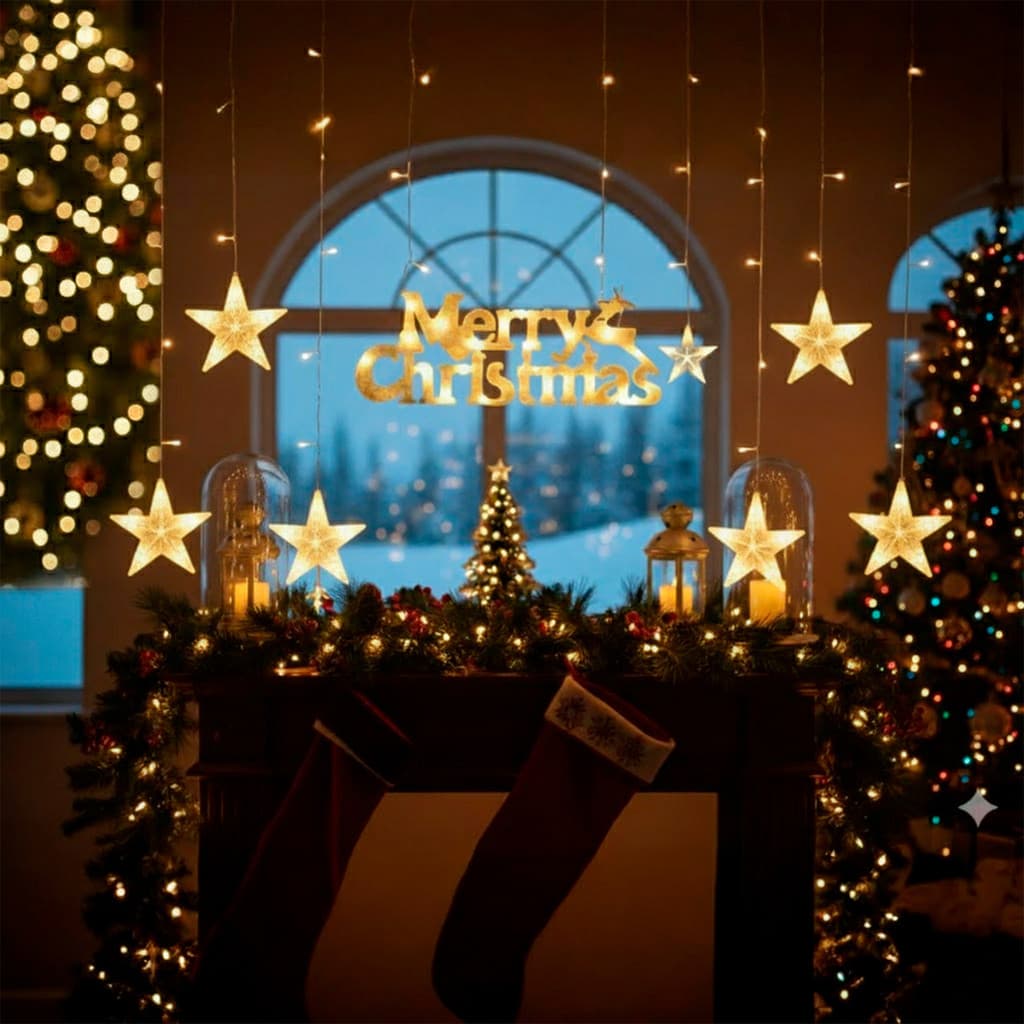 Cascata Estrela Pisca 3m Natal 110 Leds Casa Decoração
