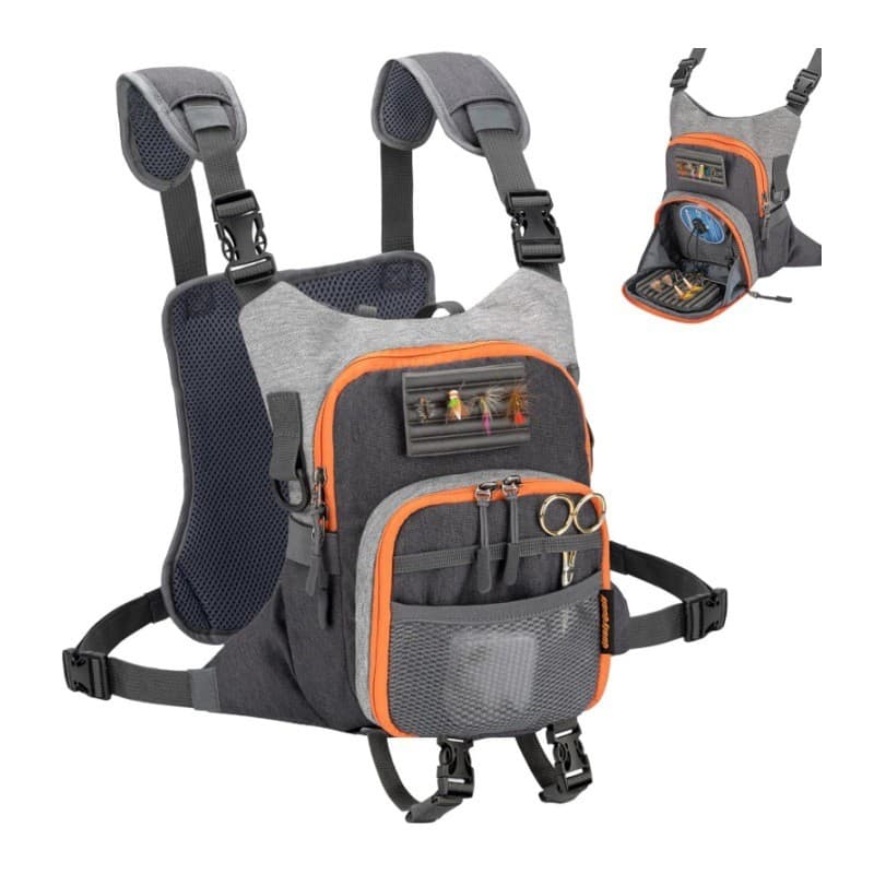 Peito de pesca voadora Bolsa Colete Bolsa Armazenamento de equipamento de pesca contém 2 caixas voadoras Bolsa de pesca