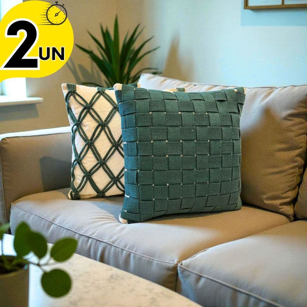 Capa de Almofada Premium Artesanal 40x40 2 Peças Decorativa Moderna Para Sala Sofá Cama e Escritório