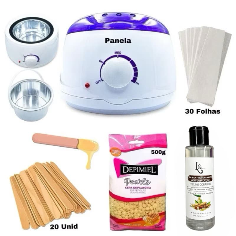 Kit Depilaçao Cera Quente Panela Elétrica + 500g Cera Perolada + Papel Removedor N 2