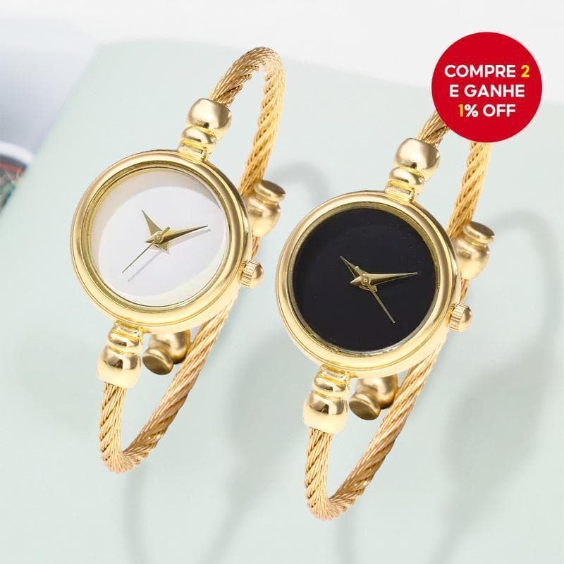 2PCS Relógio Feminino Pulseira Relógio de Pulso Feminino Relógio de Moda com Pulseira Fina (Sem Caixa)