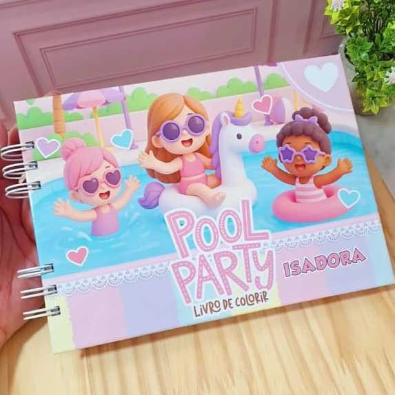 Livro de Colorir Infantil Pool Party para Meninas – Presente Criativo, Personalizado e Envio Imedi