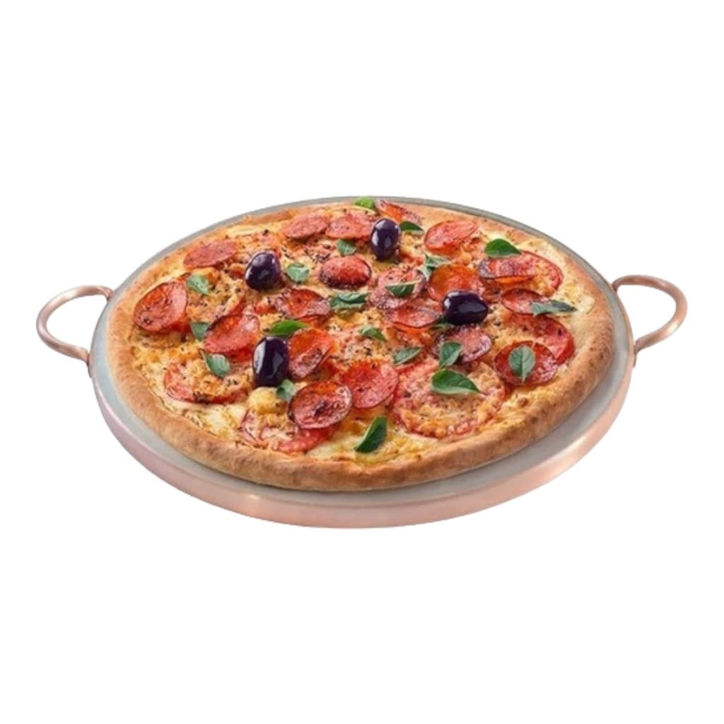 Forma de Pedra Sabão para pizza 42 cm alças de cobre curada