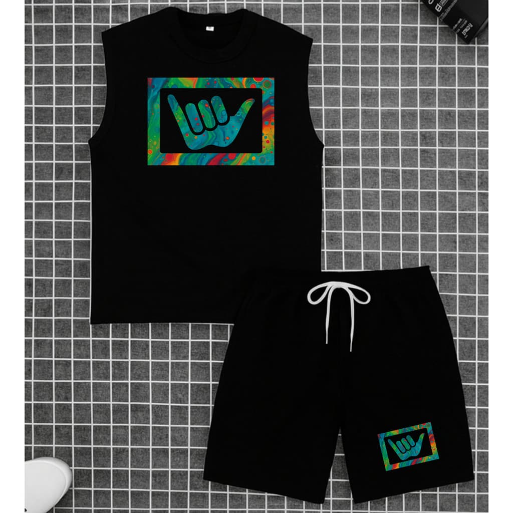 Conjunto Masculino Regata Oversized Casual + Bermuda Short Tactel Leve Praia Verão Moda Streetwear