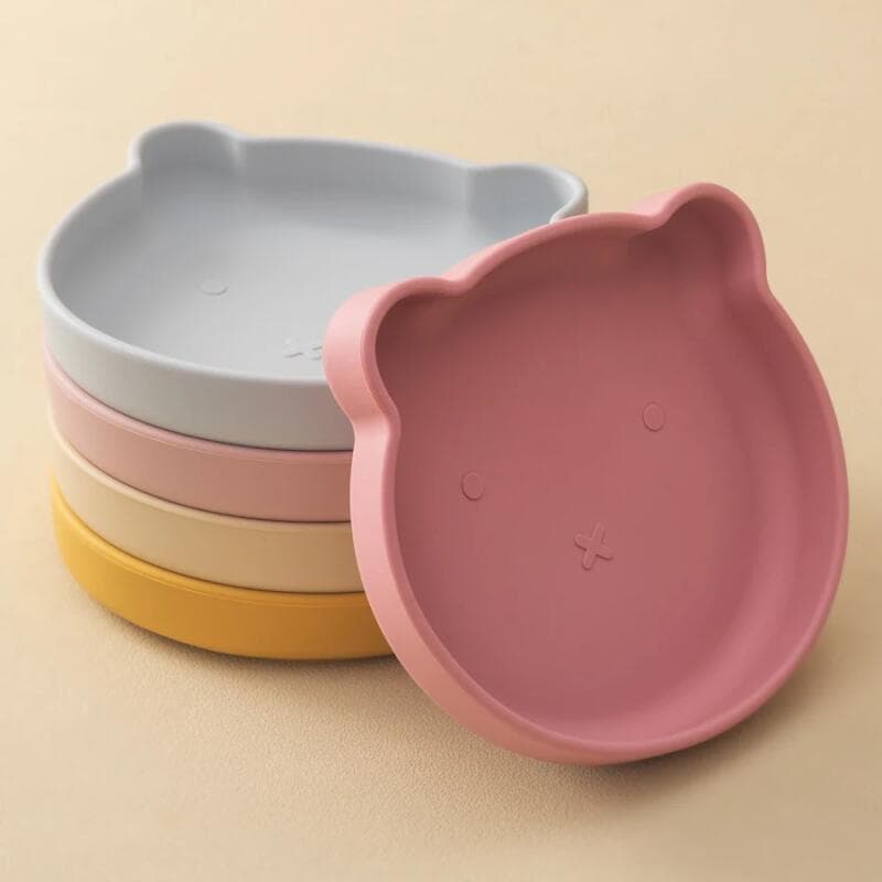1 unidade de prato infantil em formato de urso de desenho animado, pratos de silicone para bebês, prato de alimentação c