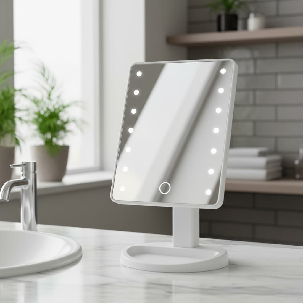 Espelho De Maquiagem Com Luz Led Touch Screen De Mesa Usb