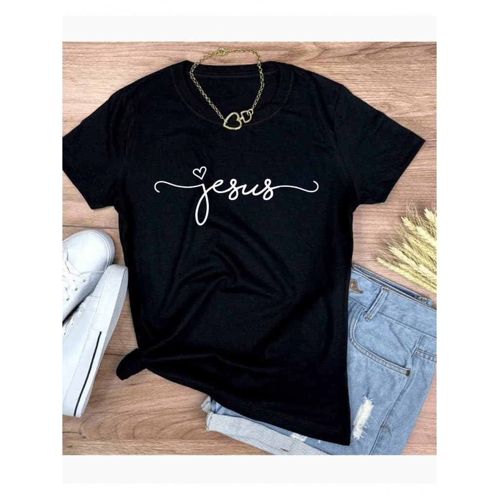 Camiseta T-Shirt blusa feminina Jesus 100% Algodão Moda Evangélica Gospel