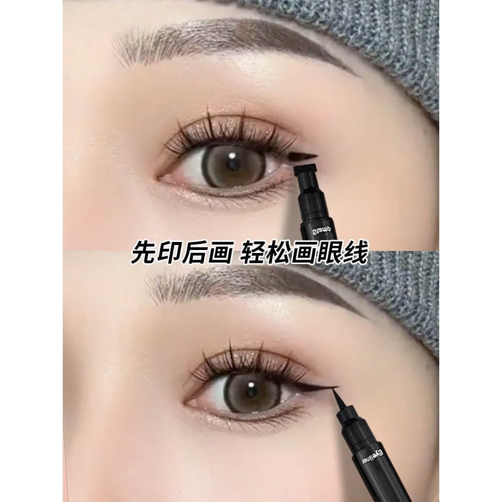 Delineador de duas cabeças, à prova d'água, à prova de suor, de longa duração, sem manchas, caneta delineadora líquida,