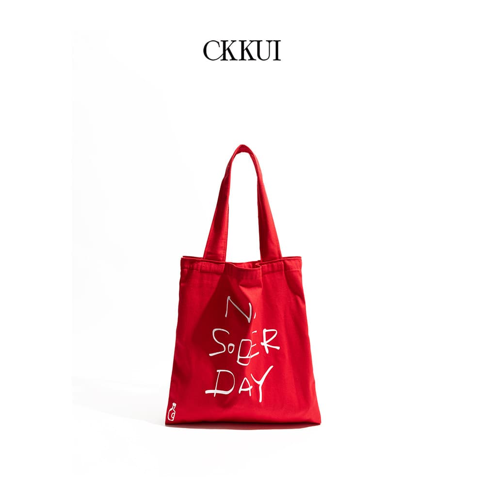CKKUI Estilo Coreano Carta Impressa Lona Bolsa Vermelha Mulheres Estudantes Universitários Classe Bolsa All-Match Ombro