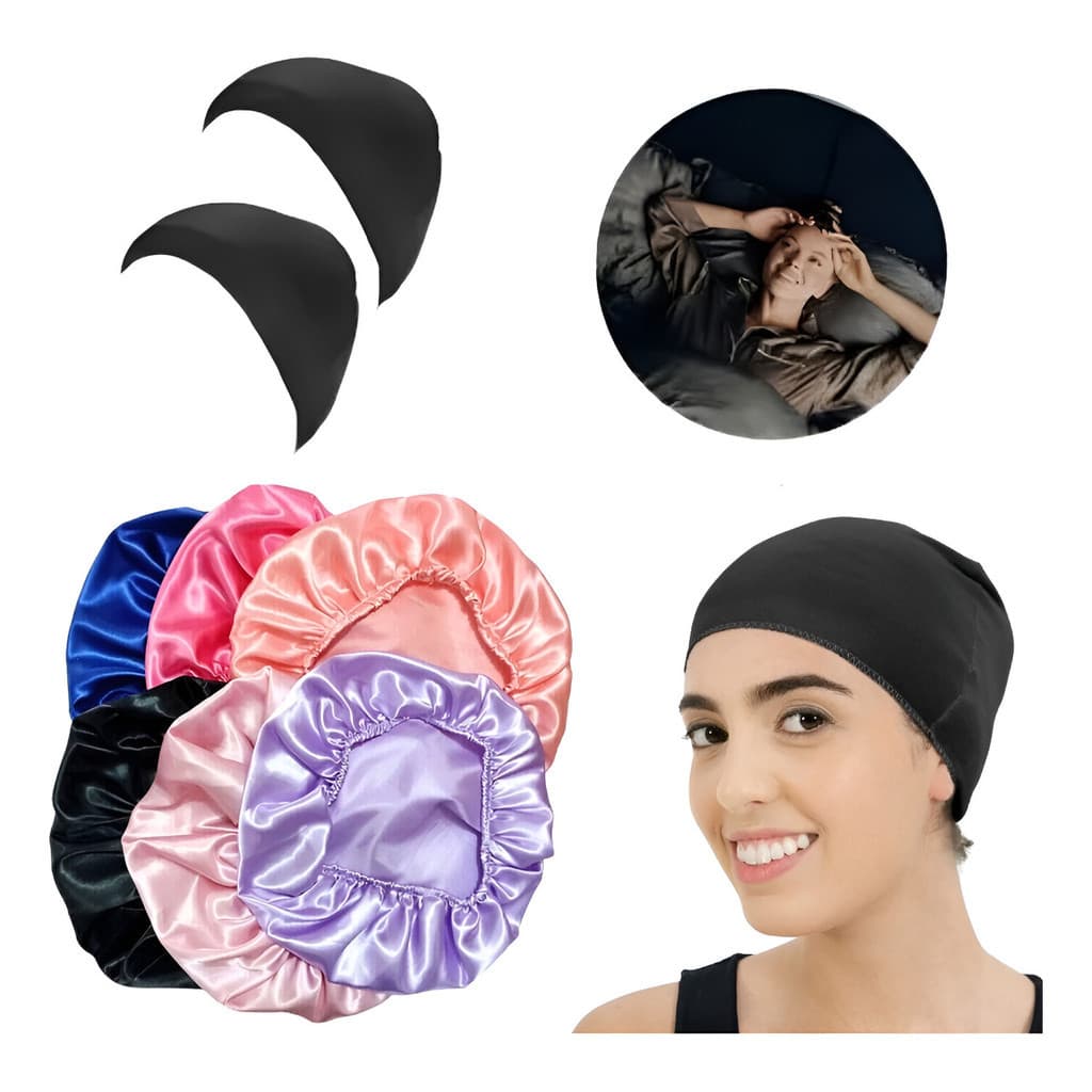Kit 2 Toucas De Nero + 1 Touca De Cetim Antifrizz Penteado Intacto Hidratação Duradoura
