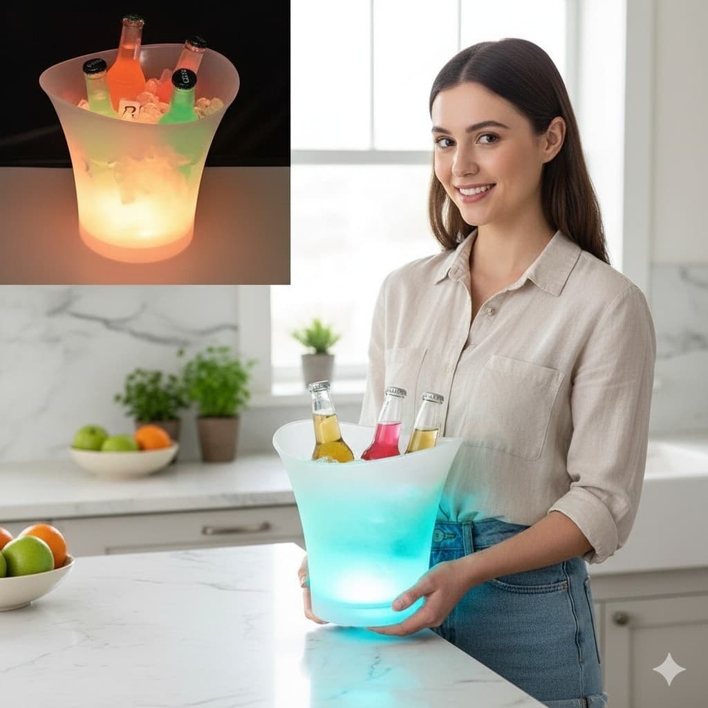 Balde Bebidas LED Caixa Som Cooler Iluminado Balde Termico Bar Festa Reuniao Balada Bluetooth Gelo
