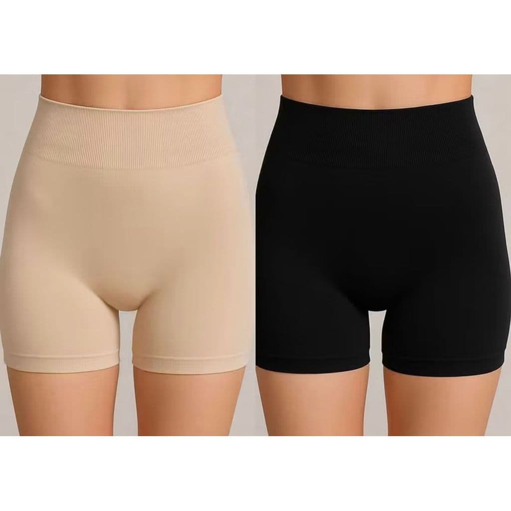 Shorts Anagua Segunda Pele Feminino Com Cós Alto Tipo Calcinha Boxer bermuda Feminina Com Compressão Bege/Preto