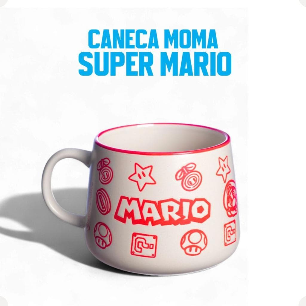 Caneca Moma Cerâmica 500ml Super Mario Zona Criativa Presente Geek Nintendo Gamer Decoração