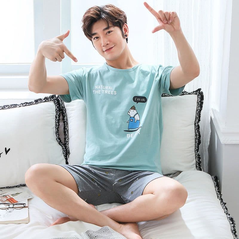 Pijamas masculinos de verão de manga curta pijamas de manga comprida masculino primavera verão outono estilo fino juvent