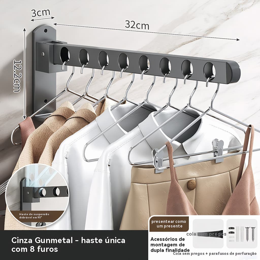 Suporte Cabide Para Roupas de Parede Dobrável para Secar Roupas，Cabide de oito furos