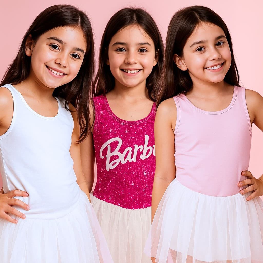 Trio da Barbie Kit com 3 Body Collant Infantil em Tecido Suplex
