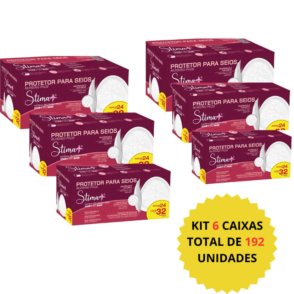 Kit 6 Caixas Absorvente Protetor de Seio Stima+ C/192 UN  (Cada CX Com 32 Un) Toque Macio
