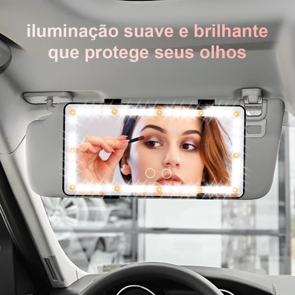 Espelho De Maquiagem LED Para Carro Com 3 Modos Recarregável Touch Luz Viseira Solar BestDeal