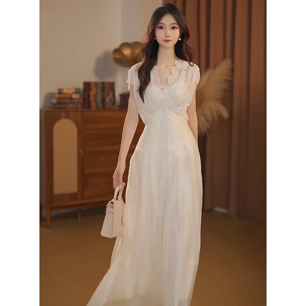 Vestido branco leve maduro à beira-mar férias bonito 2025 vestido Super quente ocasião importante