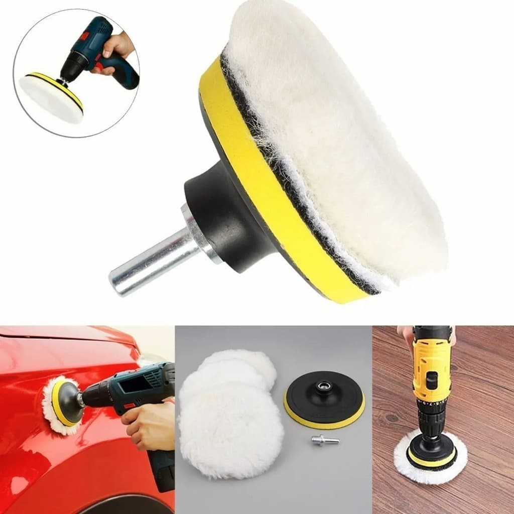Kit Boina De Lã Polimento Com Velcro Para Politriz Furadeira E Parafusadeira Automotivo 5 Polegadas