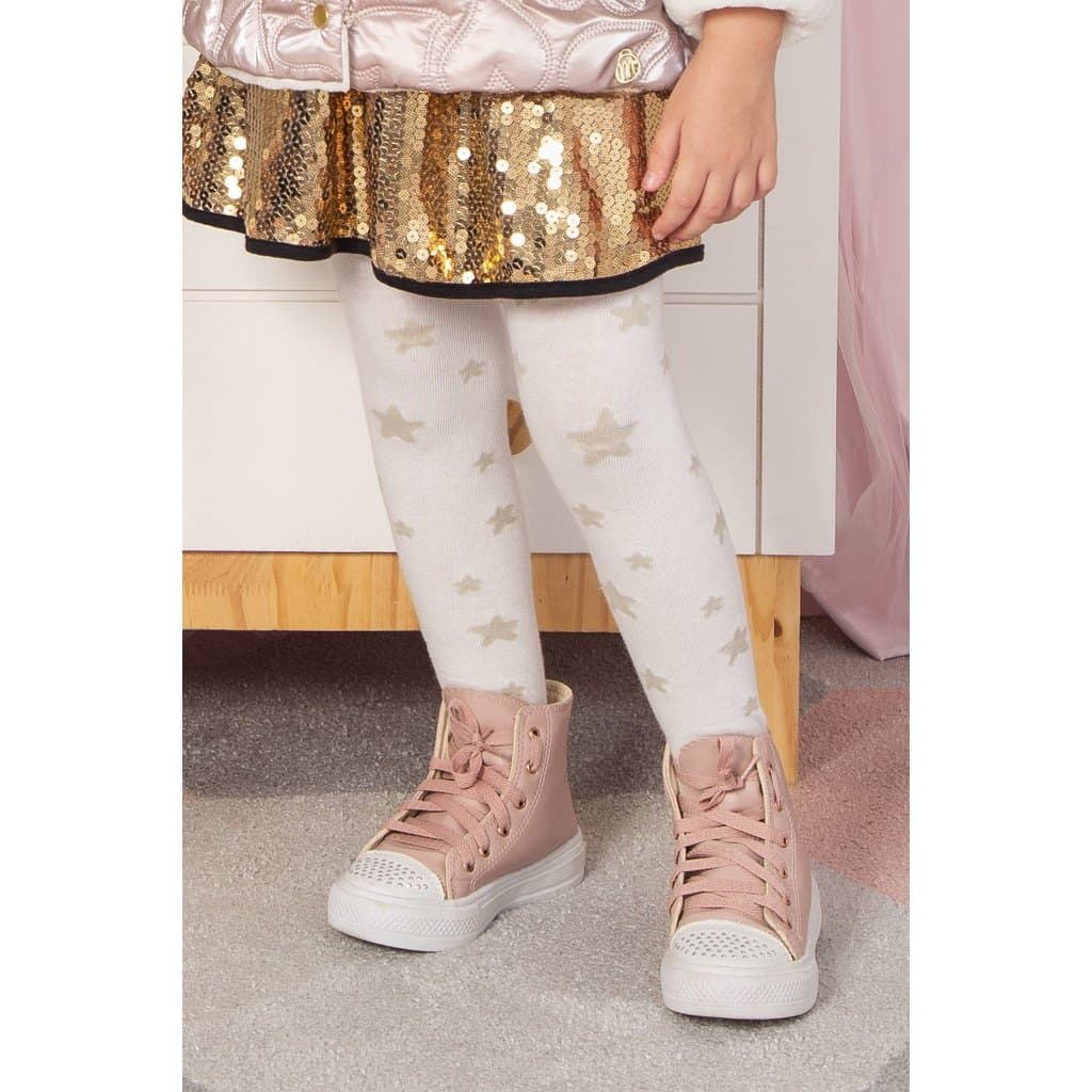 Meia Calça Infantil Menina Fio 40 Branca Estrelas Marthiê
