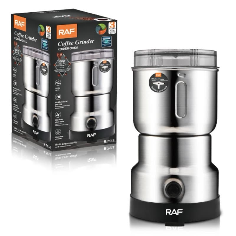 Moedor de Café Elétrico Inox Raf R.7114 | 300W | Alta Velocidade | Tritura Café e Especiarias | 220V