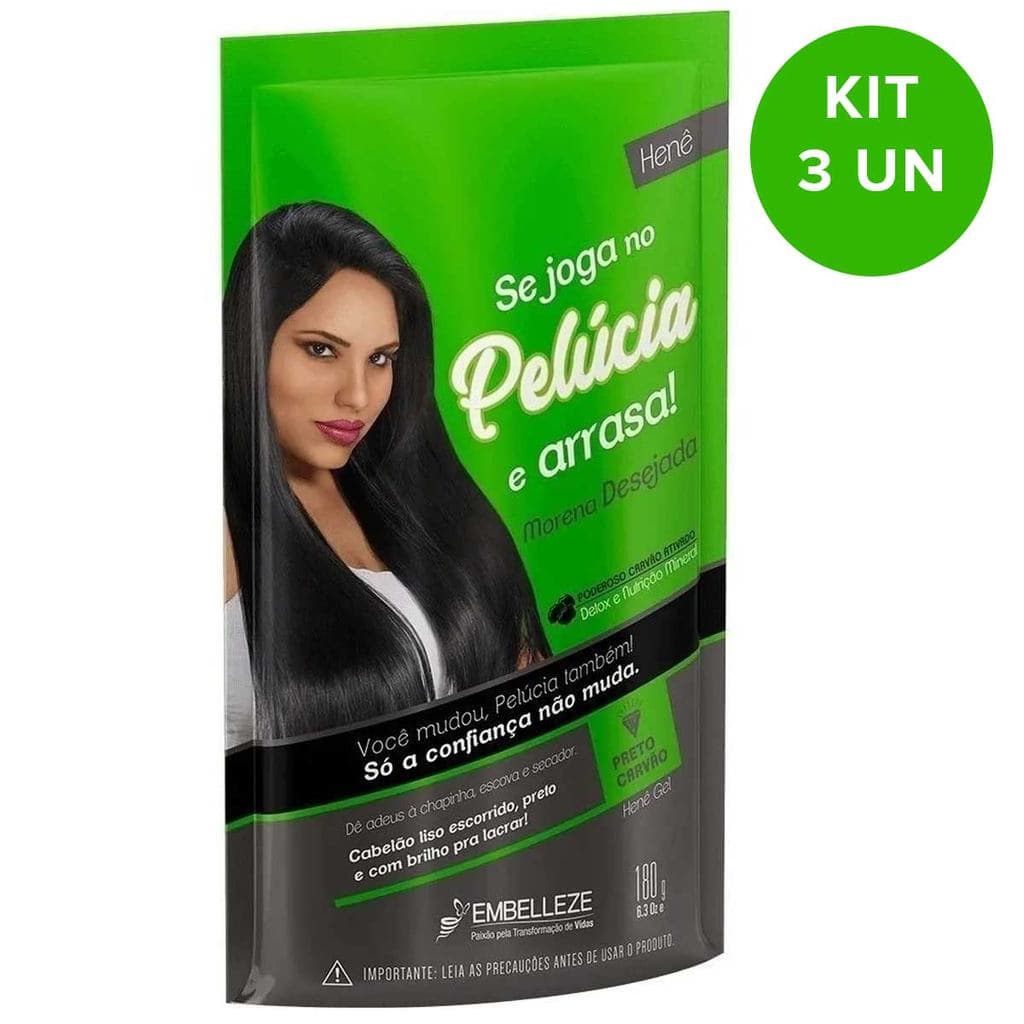 Kit C/ 3un Henê Pelúcia Morena Desejada Pouch 180g Carvão