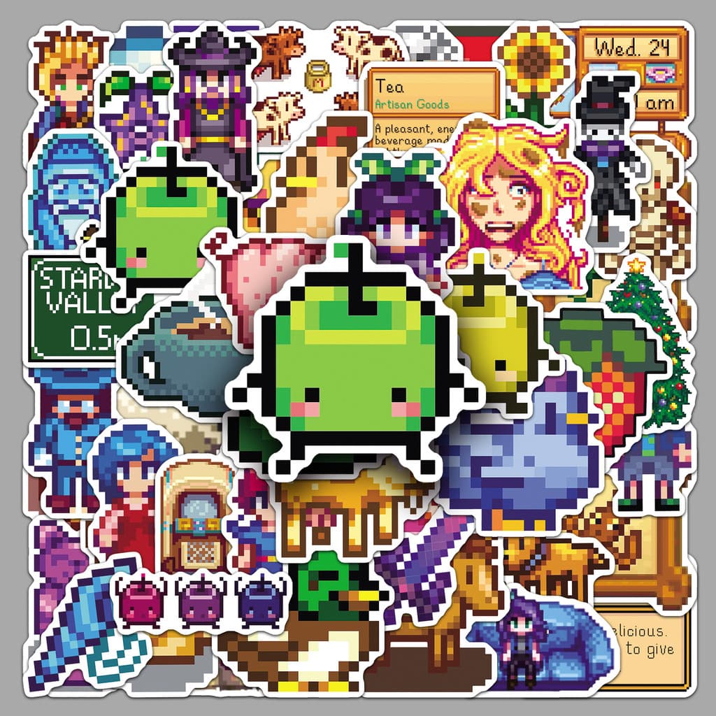 [Meow.Sensei] 50 Folhas de Adesivos de Desenho Animado de Stardew Valley Adesivos Criativos de Jogo Pixel Fofo Decoração