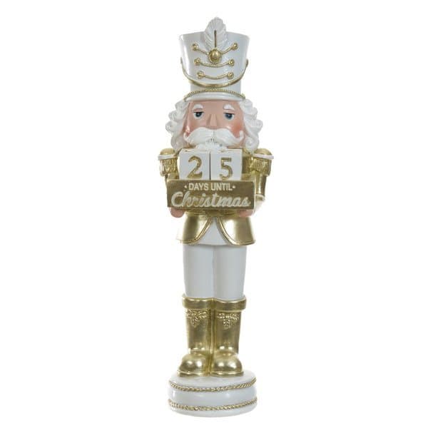 Resina de Natal Quebra Nozes Dourado Branco 25x10cm