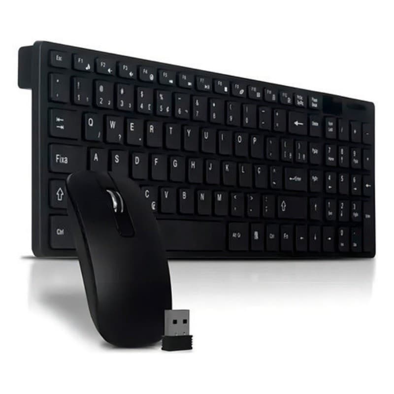 Kit Teclado E Mouse Wireless Sem Fio Ultra Slim 2.4ghz Preto