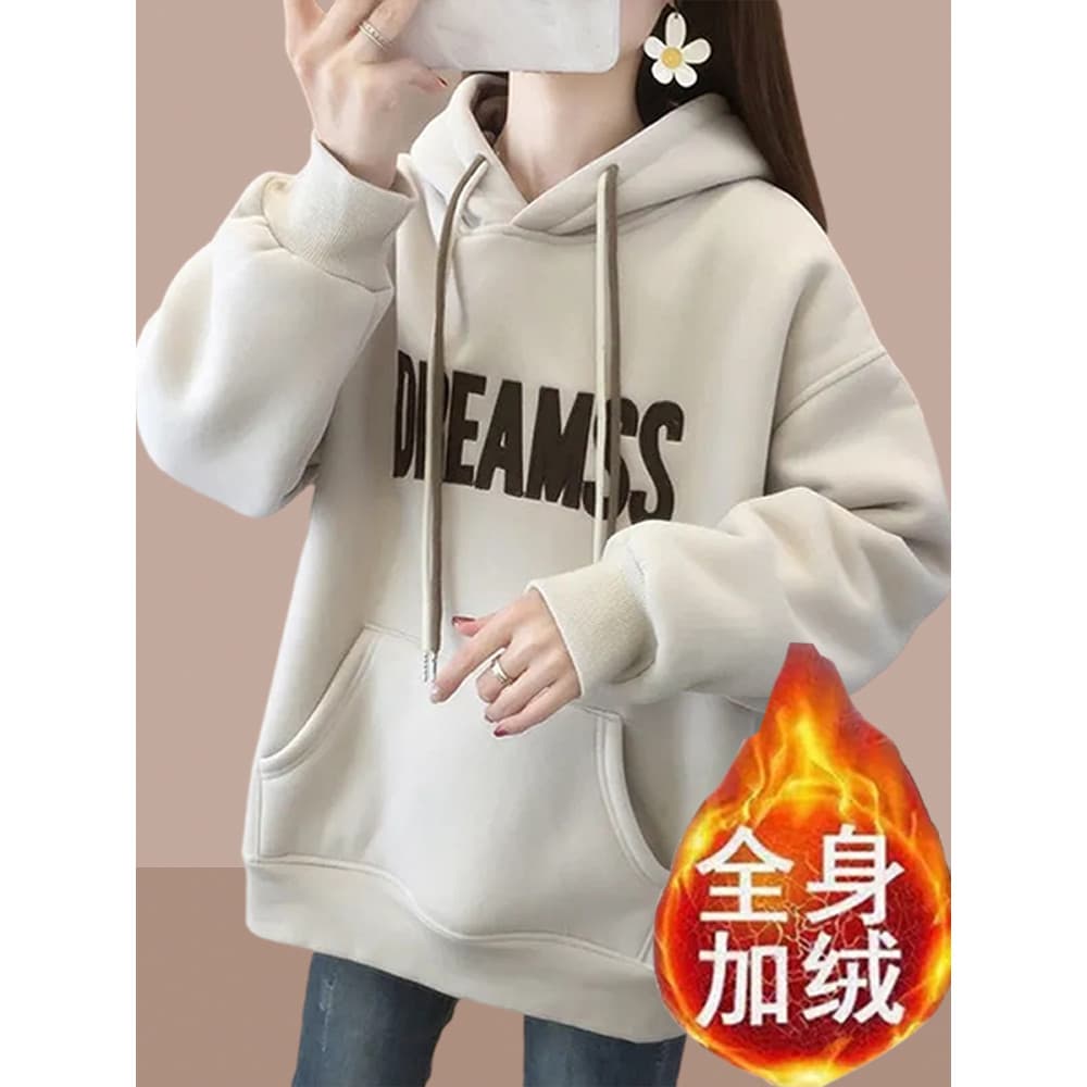2026 primavera outono inverno novo estilo senhoras moletom com capuz forro de lã engrossado capa de comprimento médio bu