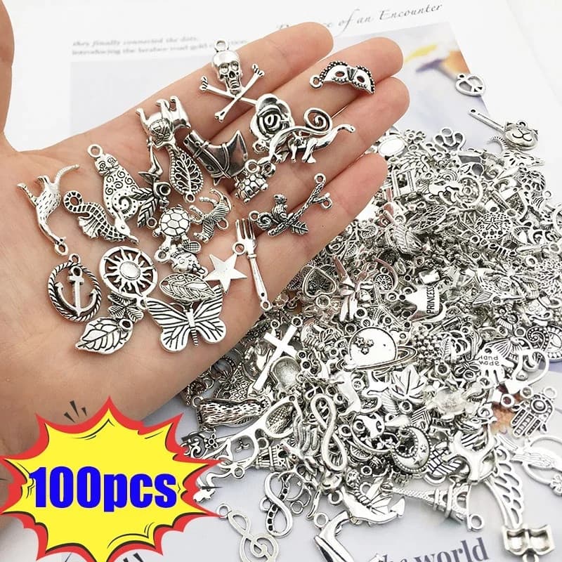 100pcs Prata Tibetana Chave De Borboleta Mista Coração Coroa Encanta Pingentes Jóias De Bricolage Para Colar Pulseira Fa