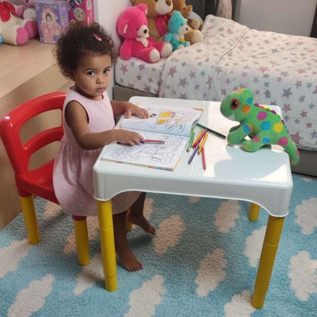 Mesa Mesinha Infantil Educativa Com Cadeira Plástico Para Crianças Atividade Didática Camaleão