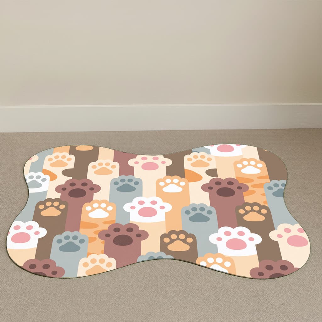 Tapete Para Comedouro Pet 46×33cm Base Antiderrapante, Cachorros, Gatos, Gatinhos, Ossinhos e Patinhas