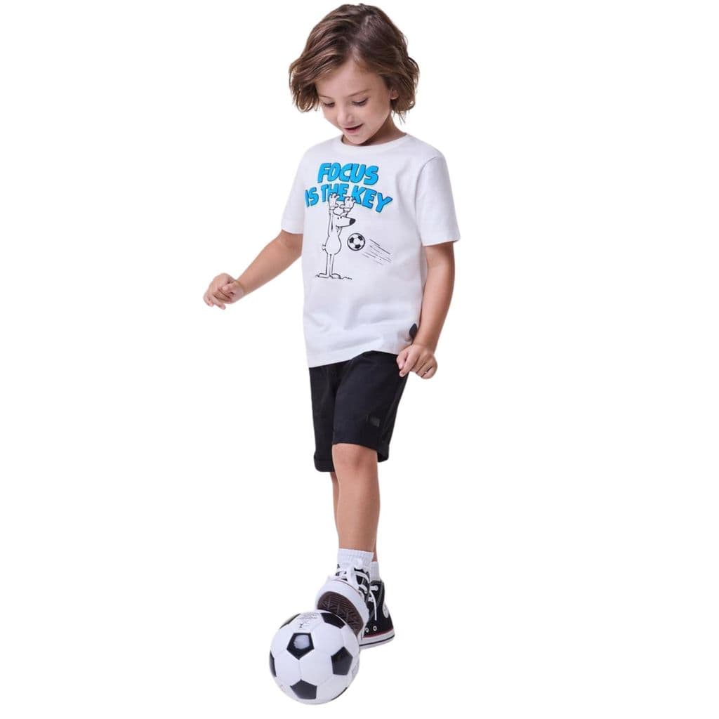 Conj. Camiseta Off White e Bermuda Preta Futebol - Bimbi
