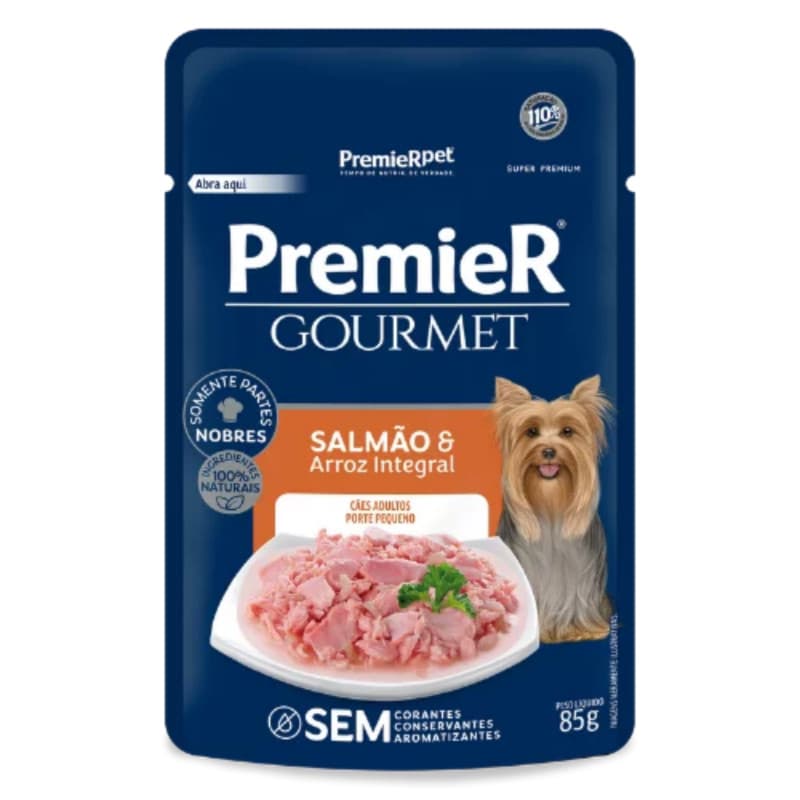 Ração Úmida Sachê Premier Gourmet para Cachorros Adultos de Raças Pequenas Salmão e Arroz Integral 85g