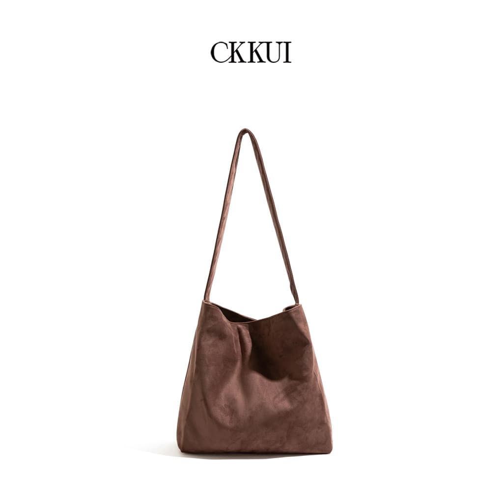 CKKUI Retro Cor Sólida Camurça Camurça Bolsa Feminina 2025 Novo Estilo Balde Bolsa Grande Capacidade Estilo Preguiçoso S