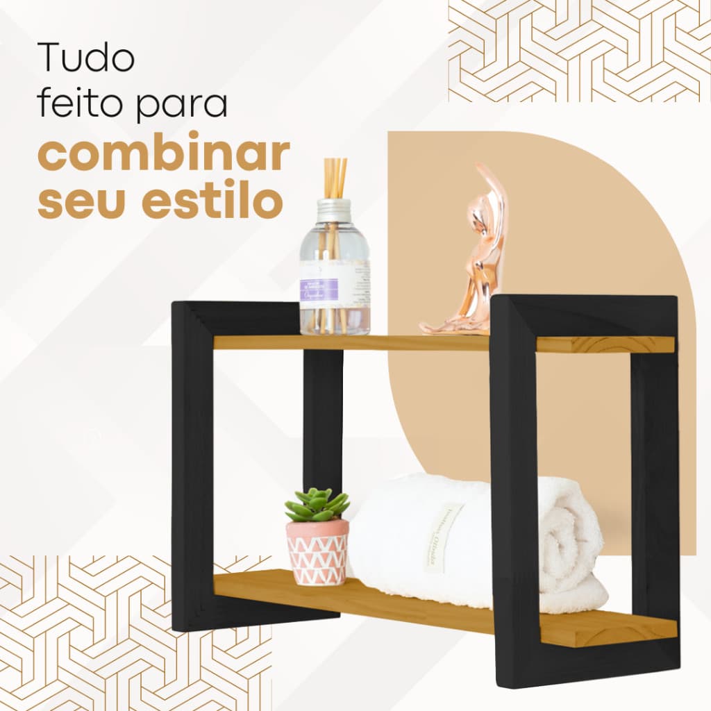 Prateleira 2 Níveis em Madeira Maciça Estilo Industrial – Envio Imediato