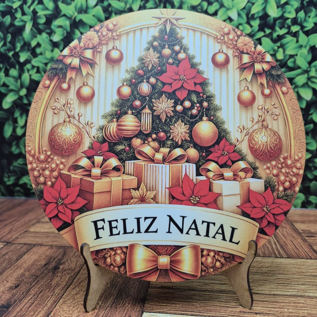 Decoração de Natal, plaquinha com suporte para mesa em MDF com 20cm decoração